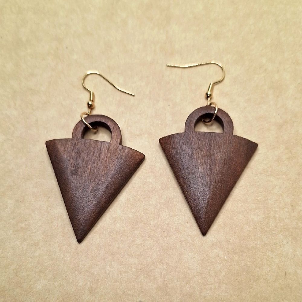 Elegant Brown Wooden Earrings Triangle Tribal Jewelry